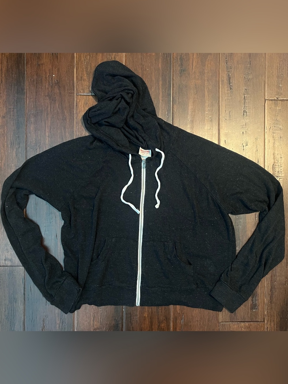 Mossimo Supply Co. Black Zip-Up Hooded Sweater with White Drawstring